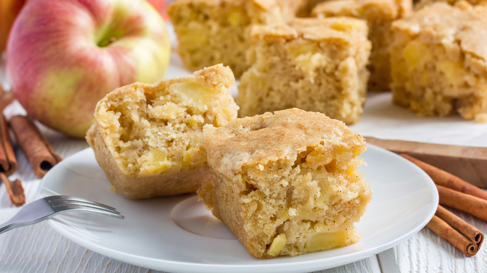 two slices of apple cake on a plate